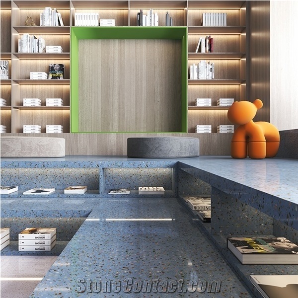 Optimustone Blue Terrazzo Wall Floor,Regenereted Stone Slab