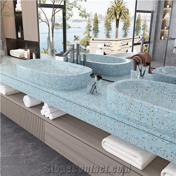 Optimustone Blue Terrazzo Wall Floor,Regenereted Stone Slab