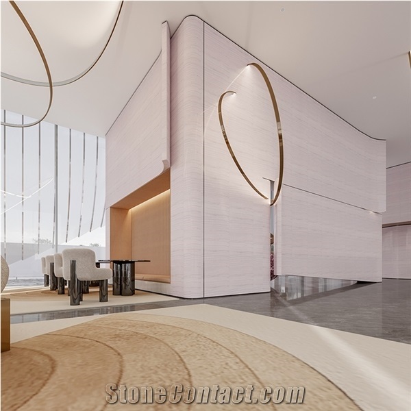 White Wood Inorganic Travertine  Optimustone Artificial Slab
