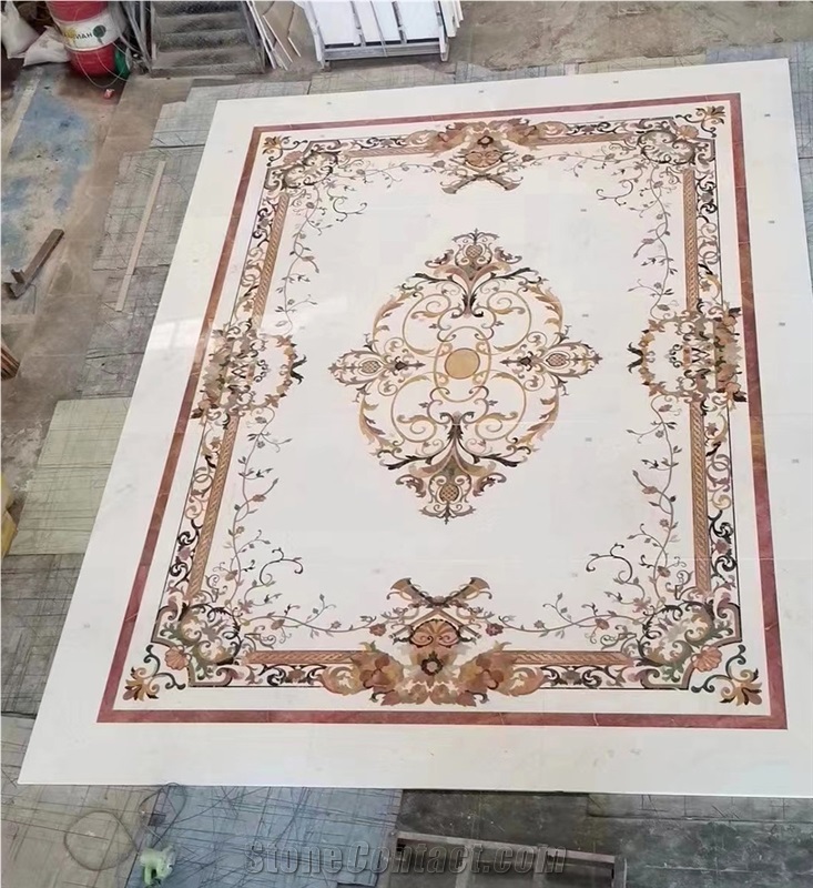 Natural Marble Hotel Lobby Waterjet Square Medallions