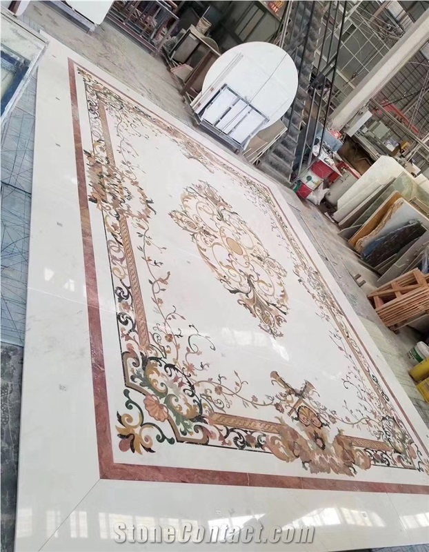 Natural Marble Hotel Lobby Waterjet Square Medallions
