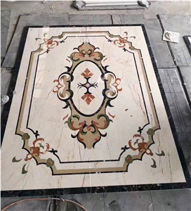 Natural Marble Hotel Lobby Waterjet Square Medallions