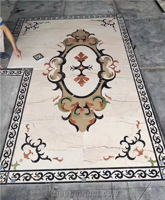 Natural Marble Hotel Lobby Waterjet Square Medallions