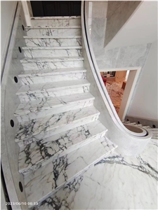 Staircase Realised With Paonazzo Marble, Stone Stair