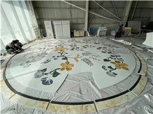 Waterjet Marble Medallion For Hotel Lobby, Round Medallions