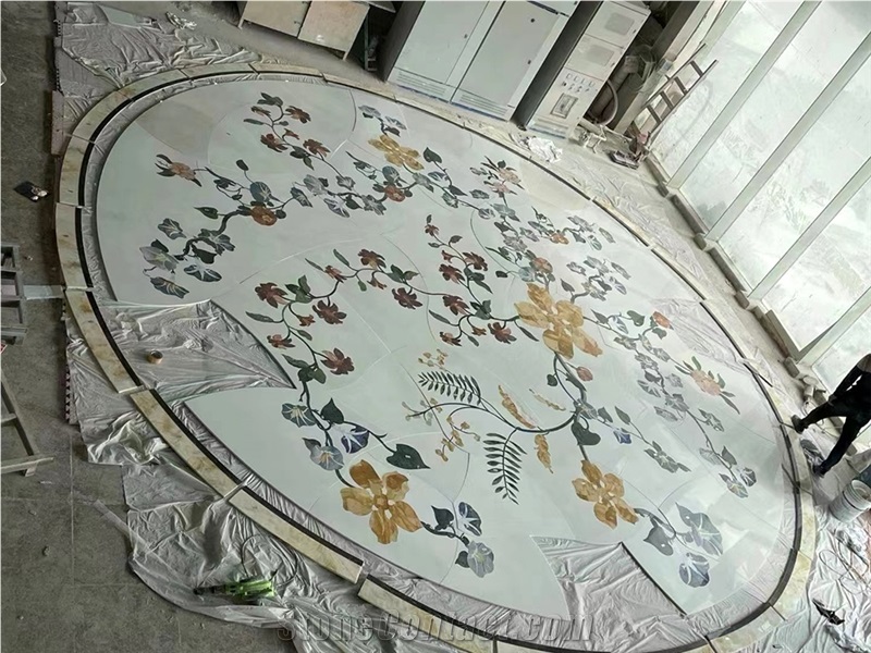 Waterjet Marble Medallion For Hotel Lobby, Round Medallions