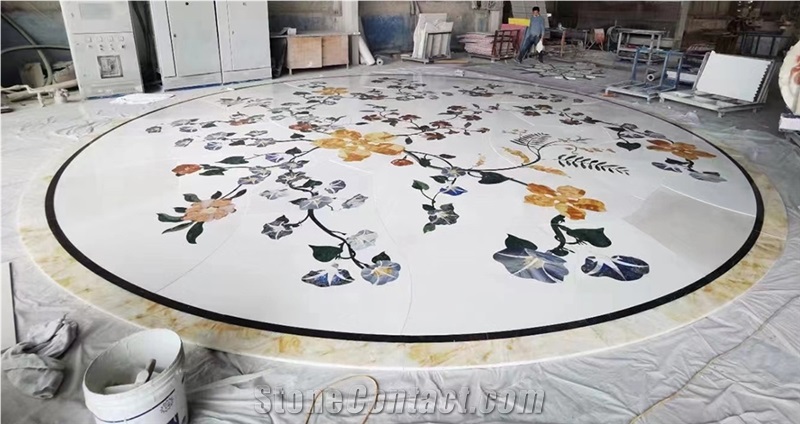 Waterjet Marble Medallion For Hotel Lobby, Round Medallions
