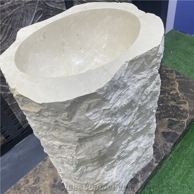 Natural Red Marble Hands Free Hand Sink With Pedestal Base