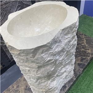 Natural Red Marble Hands Free Hand Sink With Pedestal Base