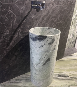 Natural Red Marble Hands Free Hand Sink With Pedestal Base