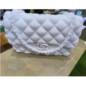 White Marble Carved Flap Bag Sculpture