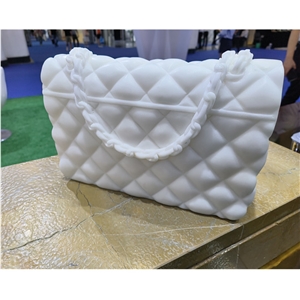 White Marble Carved Flap Bag Sculpture