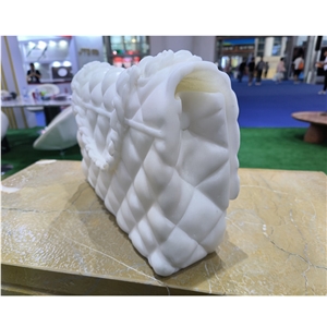 White Marble Carved Flap Bag Sculpture
