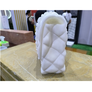 White Marble Carved Flap Bag Sculpture