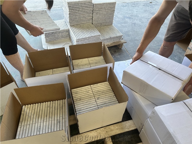 Carrara Honed Flute Mosaic  Tiles