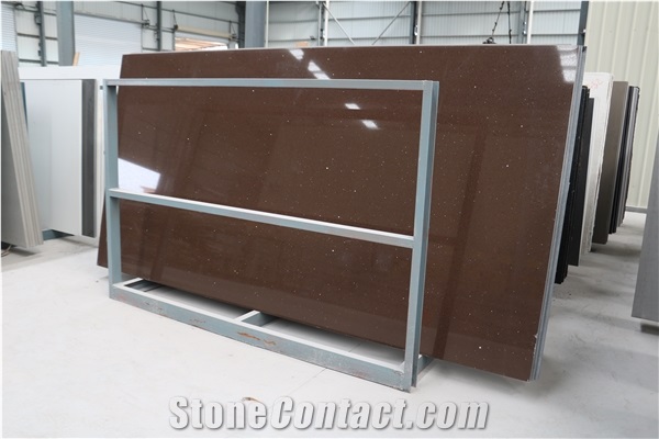 Artificial Stone Slab Diamond Deep /Dark Brown Quartz