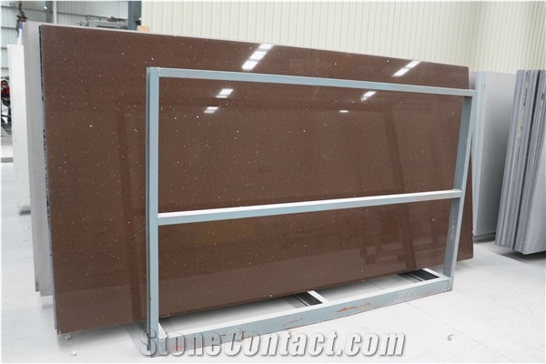 Artificial Stone Slab Diamond Deep /Dark Brown Quartz