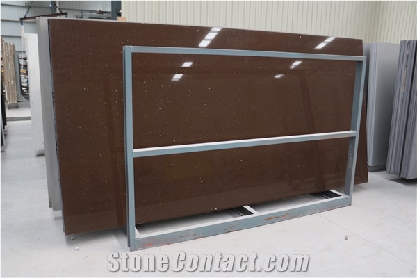 Artificial Stone Slab Diamond Deep /Dark Brown Quartz