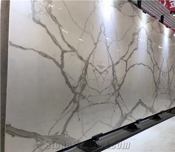 Nano Glass Stone Calacatta White Crystallized Slab