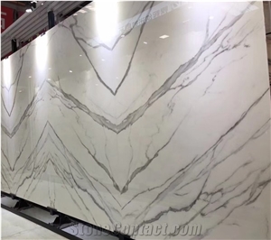 Nano Glass Stone Calacatta White Crystallized Slab