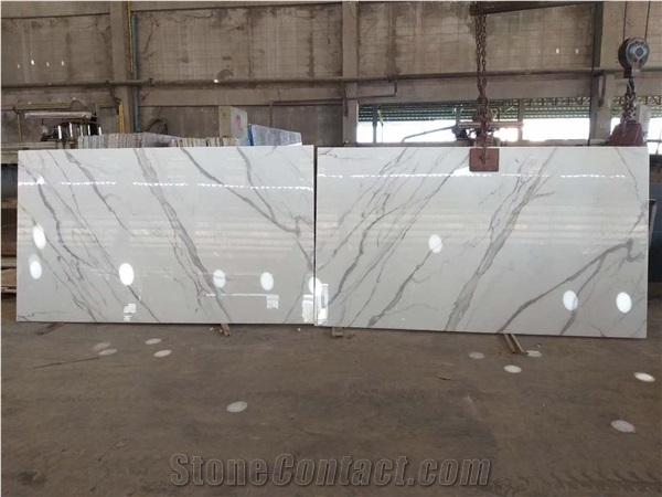 Nano Glass Stone Calacatta White Crystallized Slab