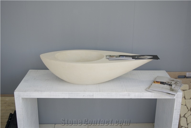 Round Vessel Wash Basins In Pietra Leccese