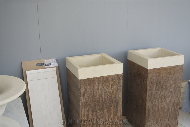 Square Pedestal Wash Basin In Pietra Leccese
