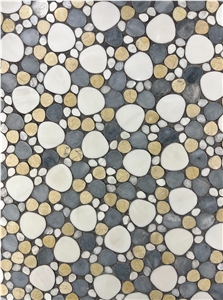 White Dolomite- Gray- Beige Marble Pebble Mosaic