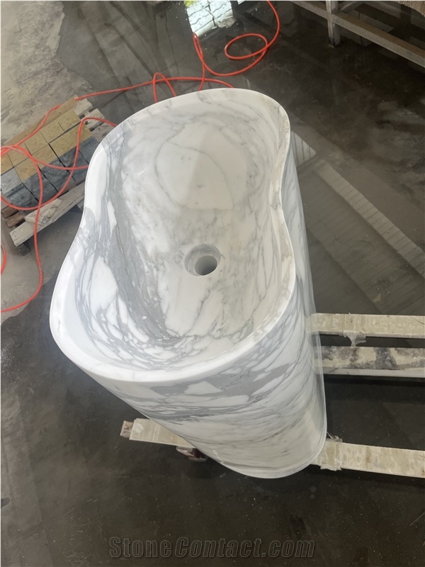 Italy Luxury Statuario Venato Marble Free Stand Wash Basins