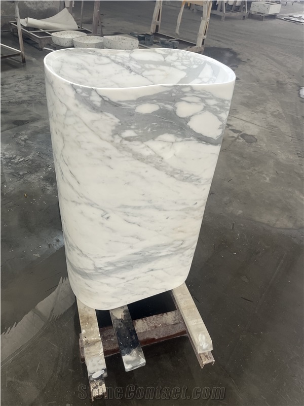 Italy Luxury Statuario Venato Marble Free Stand Wash Basins