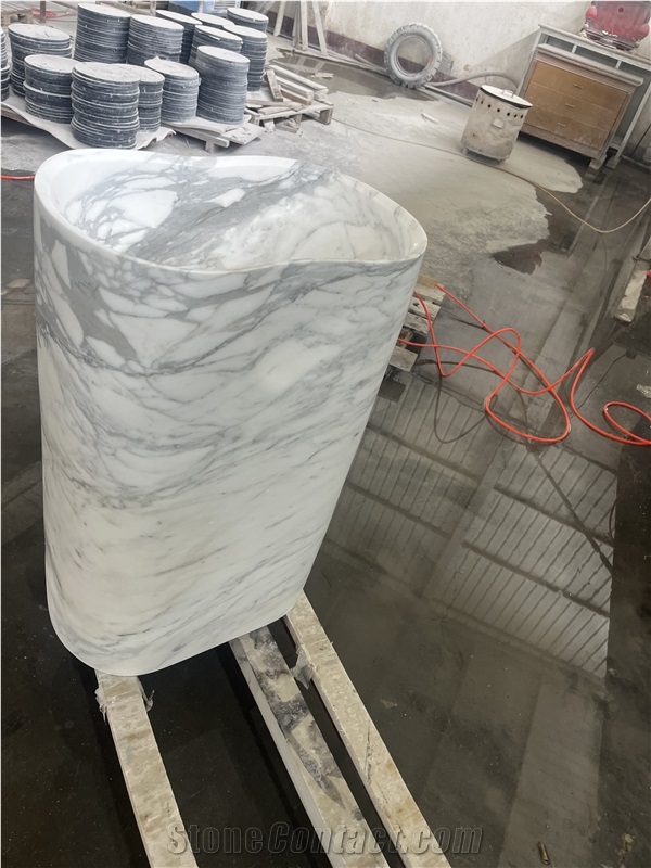 Italy Luxury Statuario Venato Marble Free Stand Wash Basins