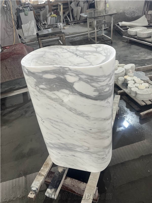 Italy Luxury Statuario Venato Marble Free Stand Wash Basins