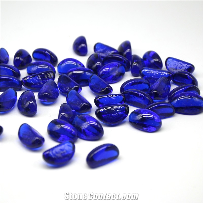 20*25Mm Firepit Cobalt Blue Cashew Glass Pebble