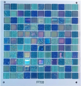 4Mm Mix Blue Glass Dots Mosaic Tile For Swimming Pool