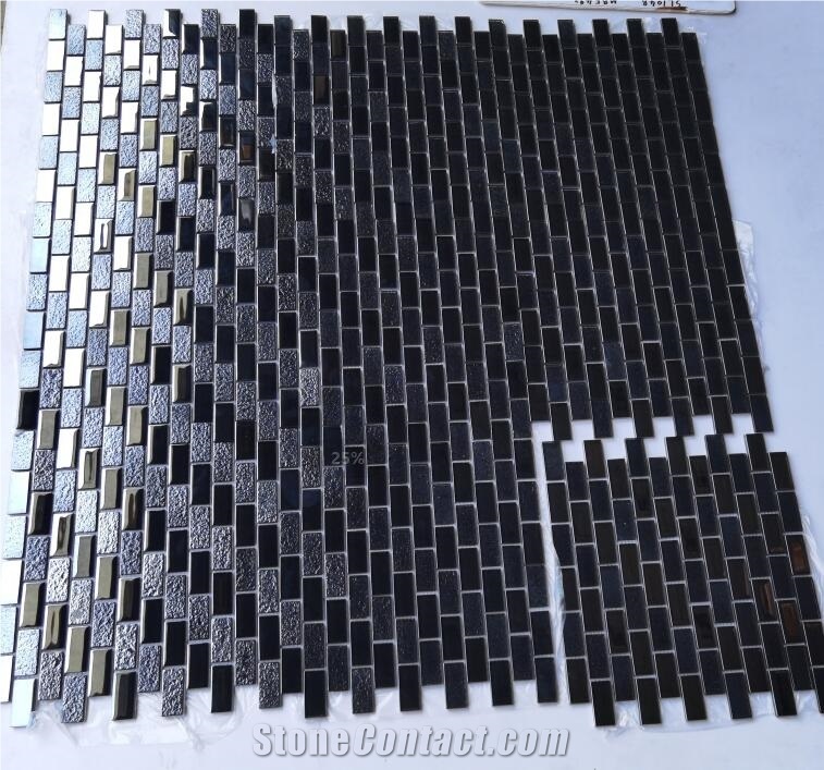 Black Glass Mosaic Kitchen Bathroom Wall Cladding