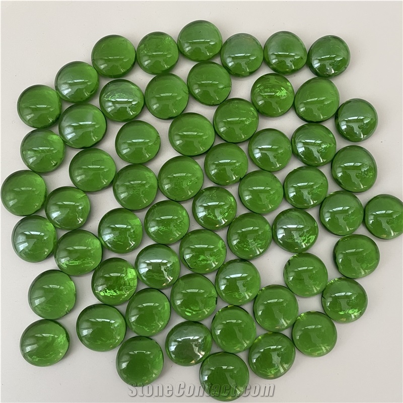 Decorative Round Glass Pebbles Flat Blue Glass Pebble