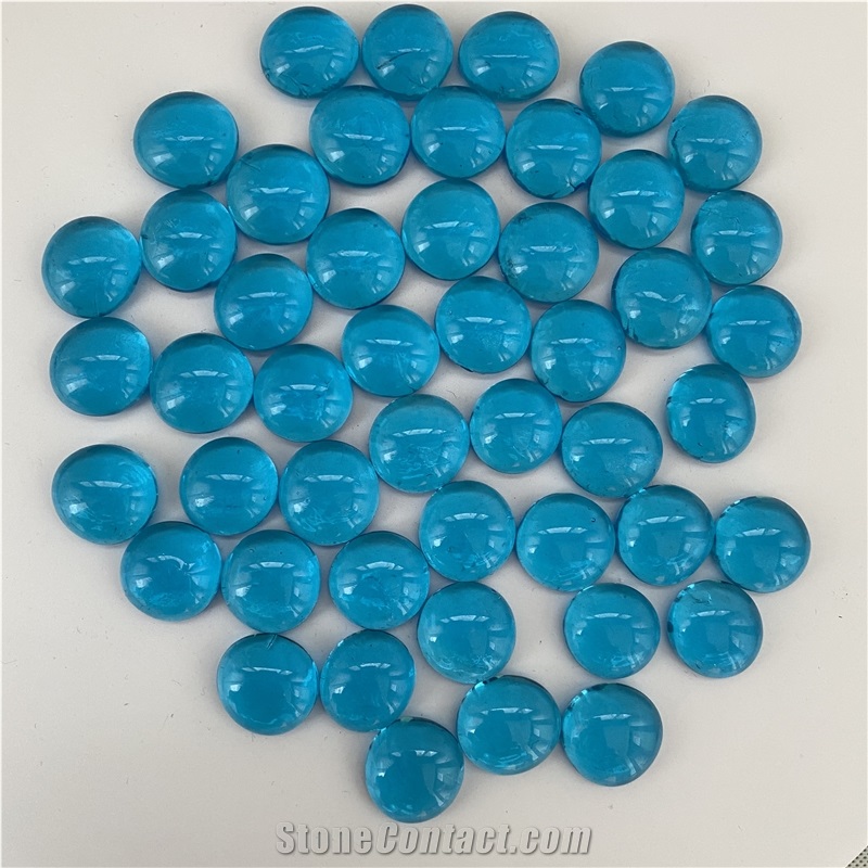 Decorative Round Glass Pebbles Flat Blue Glass Pebble