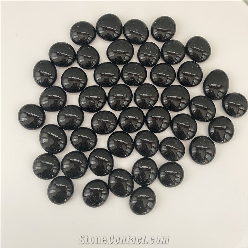 Decorative Round Glass Pebbles Flat Blue Glass Pebble