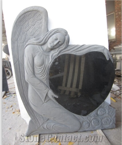Absolute Black Granite Tombstones, Heart Headstones