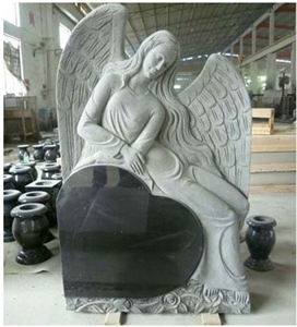 Absolute Black Granite Tombstones, Heart Headstones