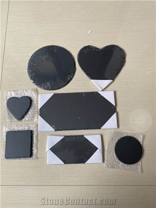 Black Natural Stone Tray Cheese Board Round Slate Plate