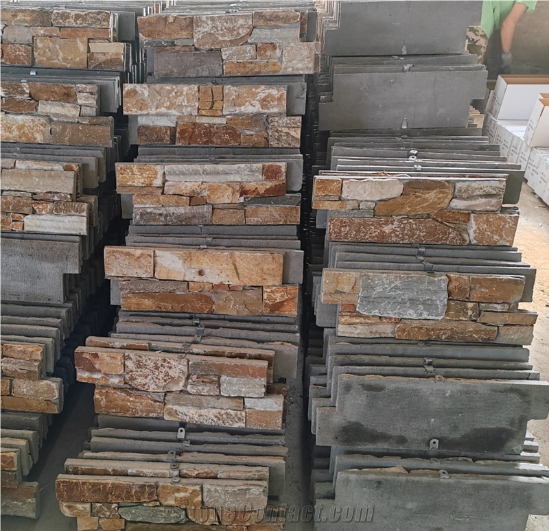 Cement Exterior Wall Stone Panel Golden Slate Ledge Stone