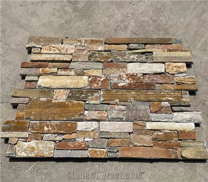 Cement Exterior Wall Stone Panel Golden Slate Ledge Stone
