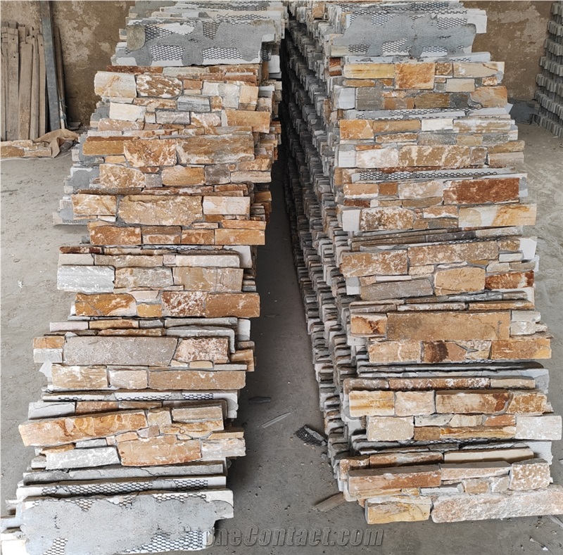 Cement Exterior Wall Stone Panel Golden Slate Ledge Stone