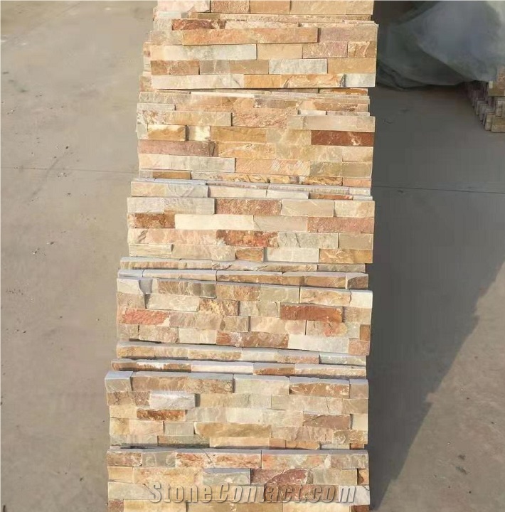 Cement Exterior Wall Stone Panel Golden Slate Ledge Stone