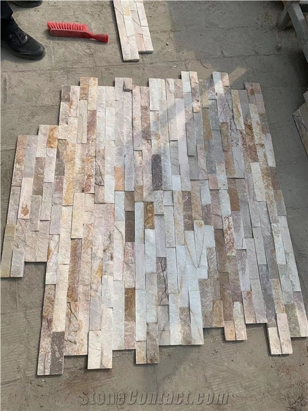 Exterior Natural Beige Stacked  Ledge Stone Wall Cladding