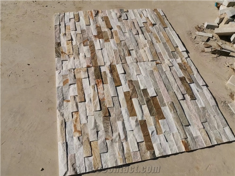 Exterior Natural Beige Stacked  Ledge Stone Wall Cladding