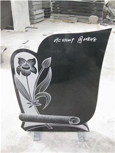 Flower Carving Shanxi Black Granite Tombstones