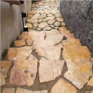 Natural Yellow Slate Irregular Flagstone For Garden Pavement