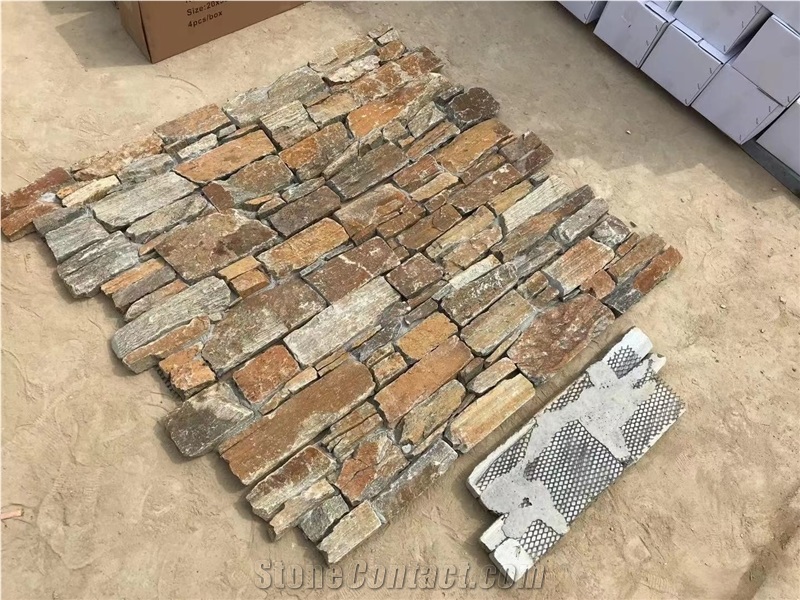 Rusty Quartzite Cement Stacked Stone Wall Cladding